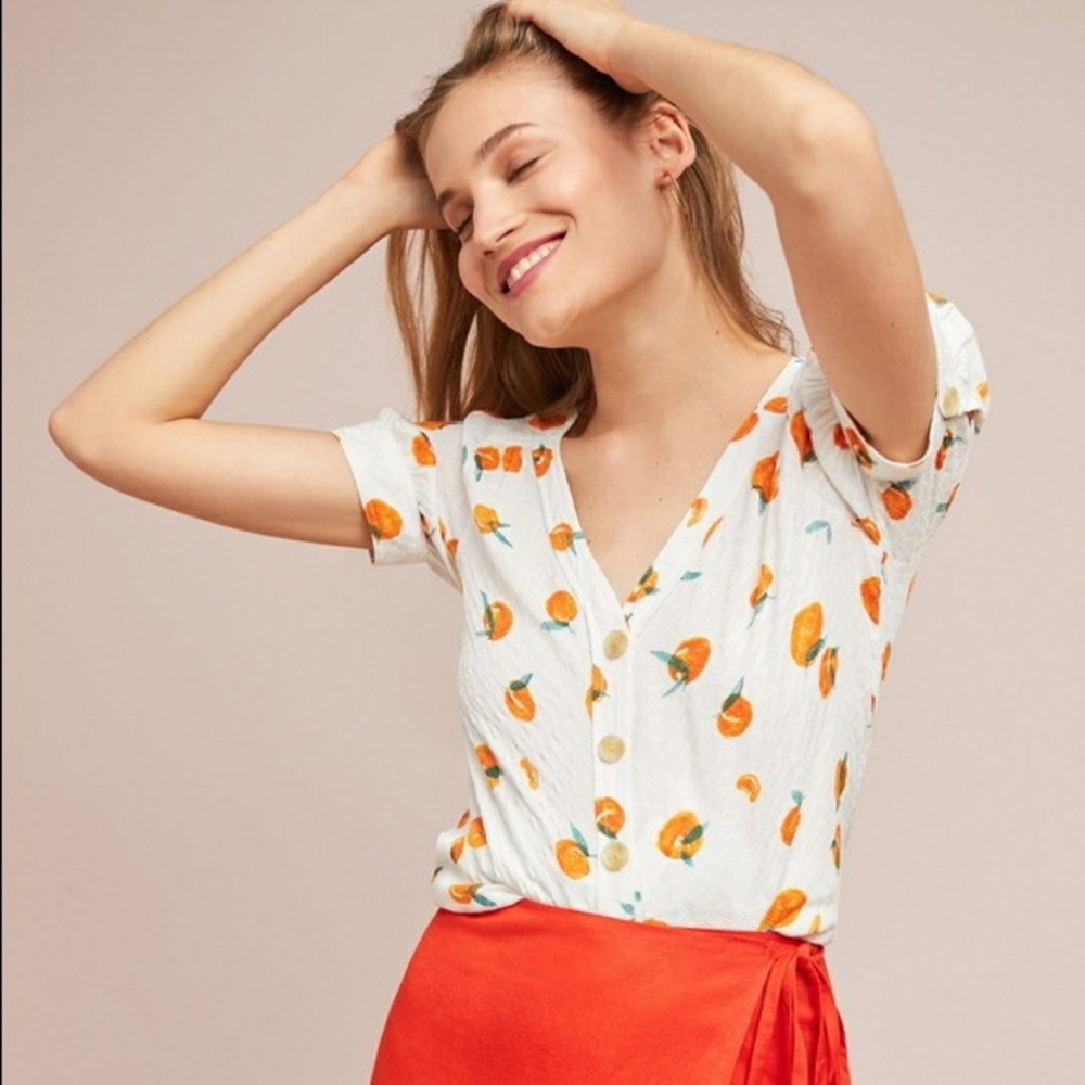 Anthropologie Hansley Orange Print Top